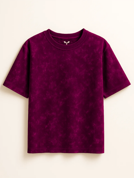 FadeTech Elite Tee – Burgundy Royale Mineral Wash | 240 GSM Oversized Fit from FKAHUMANS | Premium Streetwear