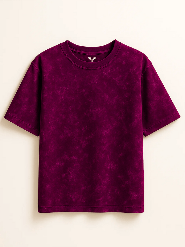 FadeTech Elite Tee – Burgundy Royale Mineral Wash | 240 GSM Oversized Fit from FKAHUMANS | Premium Streetwear