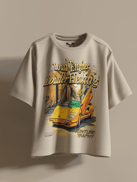 Loud Engines Louder Healing Boxy Fit Oversized T-Shirt [UNISEX] from FKAHUMANS | Premium Streetwear