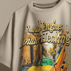 Loud Engines Louder Healing Boxy Fit Oversized T-Shirt [UNISEX] from FKAHUMANS | Premium Streetwear