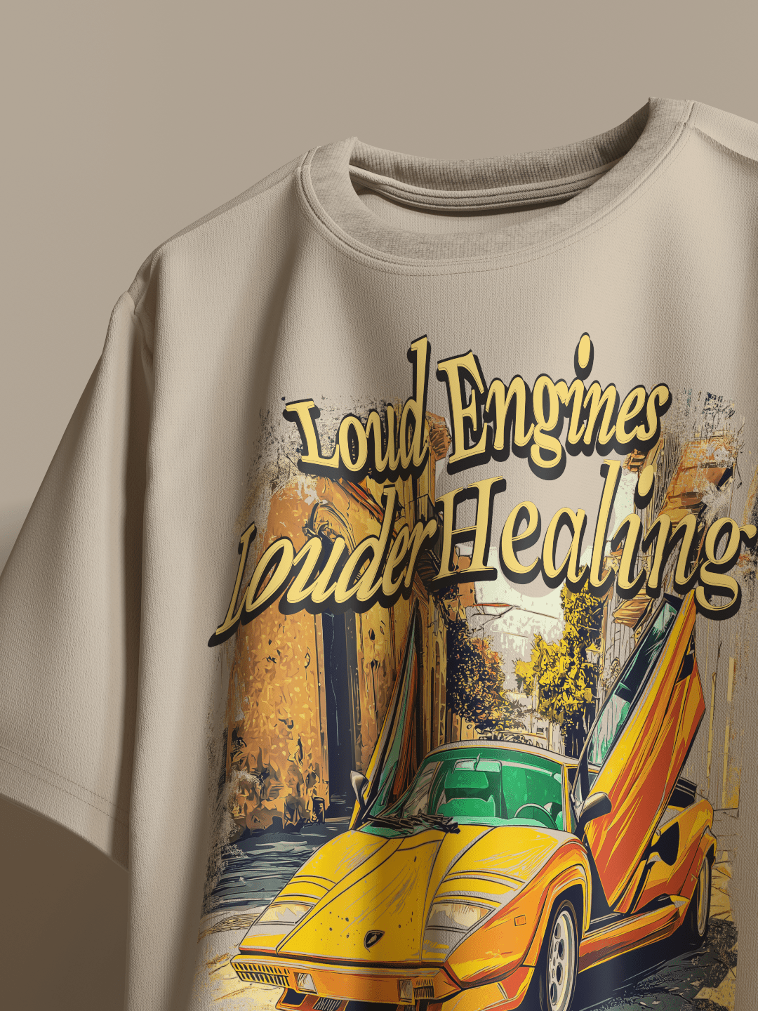 Loud Engines Louder Healing Boxy Fit Oversized T-Shirt [UNISEX] from FKAHUMANS | Premium Streetwear