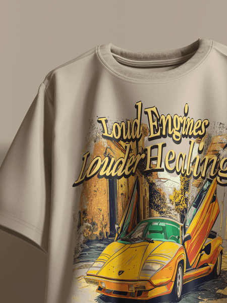 Loud Engines Louder Healing Boxy Fit Oversized T-Shirt [UNISEX] from FKAHUMANS | Premium Streetwear